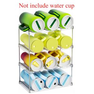 TEMU 4단 스택 가능 워터보틀 정리대 - 투명 아크릴 선반 & 튼튼한 플라스틱/메탈 프레임, Yeti 40oz 호환 텀블러 보관대, 주방 캐비닛 및 카운터탑용 수직 디자인, 다수의 병 수납 가능, 공간 절약형 홈&오피스&기숙사 정리함