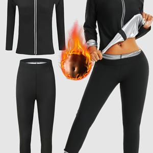 TEMU 여성용 사우나 스포츠 긴팔 팬츠 세트, 강렬한 땀 운동용 재킷 포함 유럽 & 미국 스타일 핫 슈트 피트니스 요가 운동복|짐웨어