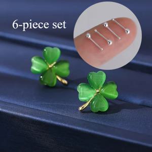 TEMU 여성용 창의적이고 독특한 6개입 항알러지 귀걸이, 정교한 클로버 디자인, 패셔너블하고 클래식한 여성용 귀걸이 - 데일리웨어 및 발렌타인데이 선물용으로 적합