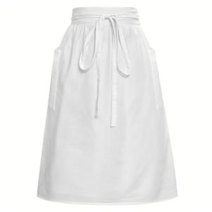 TEMU 긴 화이트 하프 에이프런, 여성용 패션 플리츠 허리끈 에이프런, 민소매 웨이터 스커트 작업복, 귀여운 미니 에이프런