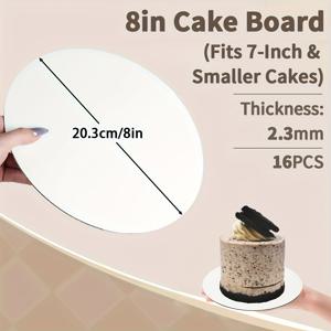 TEMU 화이트 라운드 케이크 보드 - 6/8/10/12인치 티어링 케이크 베이스 | 8개 또는 16개 세트 | 웨딩, 생일파티, 디저트 전시용 튼튼한 지지대, 깔끔한 , 고급 카드보드, 식품안전 소재, 홈베이커 및 프로쉐프를 위한 고품질 베이킹 용품