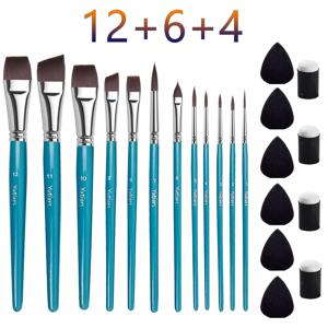 TEMU 22개 페이스 페인팅 키트 (다양한 브러쉬 및 스펀지 포함, 납작 브러쉬 및 앵글 메이크업 브러쉬, 부드러운 파우더 퍼프 포함), 축제 및 파티에서 페이스 아트에 적합.