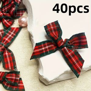 TEMU 홈 선물 장식용 체크 무늬 리본 40개입. 장면 장식, 룸 스타일링, 홈 데코, 축제 파티 장식, 할로윈 테마 및 크리스마스 장식에 적합합니다.