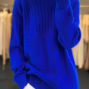 TEMU 가을/겨울 여성용 하프 하이넥 두꺼운 자카드 풀오버, 루즈 베이스 레이어 셔츠