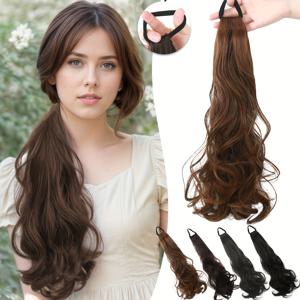 TEMU 18인치 푹신한 고온 저항 합성 포니테일 익스텐션 | 심리스 탄성 고무 밴드, 간편한 착용, 여성 및 여아를 위한 루즈 웨이브 헤어, 할로윈, 추수감사절, 크리스마스, 파티, 결혼식, 데이트, 휴가, 코스프레에 적합