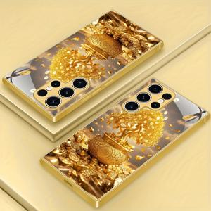 TEMU 금색 메탈릭 페인트와 강화 유리로 제작된 , 경량, 스타일리시한 폰 케이스. 렌즈 보호 기능이 있으며, 삼성 갤럭시 S20/S21/S22/S23/S24/S25 울트라 플러스 FE와 호환됩니다. 풀 커버리지 충격 방지 강화 유리 보호 기능 제공|S21케이스