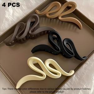 TEMU 4개 여성용 대형 미끄럼 방지 무광 헤어 클립 - 두꺼운 머리카락에 적합한 강력 고정 헤어 그랩퍼, 중성색 우아한 헤어 액세서리 (///)