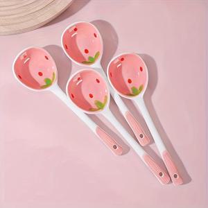 TEMU 핸드페인팅 카와이 딸기 세라믹 디저트 스푼 - , 수프, 커피, 차를 위한 귀여운 딸기 모양 긴 손잡이 그릇 - 주방용품, 테마 파티, 디저트용 (세라믹)