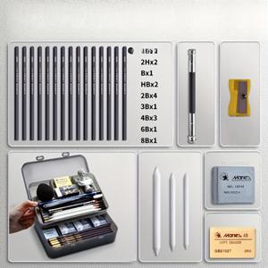 TEMU 22개 반죽 지우개 세트 + 23/27개 초보자 스케치 연필 세트, 부드럽고 중간 단단한 숯연필, 기본 미술 드로잉 도구