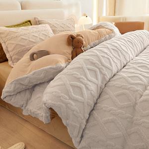 TEMU 1개 따뜻한 럭셔리 울트라 소프트 타프타 벨벳 두꺼운 이불 커버, 통기성 좋고 포근한 플리스 침구, 베개 삽입물 또는 케이스 미포함, 다양한 사이즈와 색상, 세탁기 사용 가능, 가을/겨울용 모던 기하학 패턴|베개커버|이불