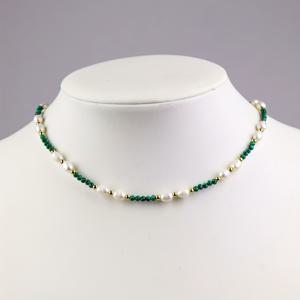 TEMU 천연 말라카이트 & 담수 비즈 초커 목걸이 - 핸드메이드 보호 주얼리, 천연 미네랄 비즈와 광택이 돋보이는 보호-시크 피스, 여성용, 일상 착용 또는 선물로 사계절 내내 착용 가능