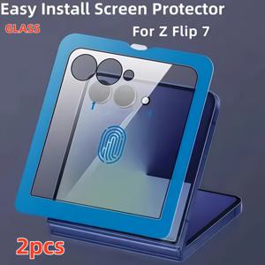 TEMU 갤럭시 Z Flip 7에 적합한 강화 유리 액정 보호 필름 2매, 지문 방지, 기포 방지, 9H 경도, 자동 정렬로 간편한 설치, 보호 케이스 호환, 부드러운 표면, 매끄러운 핏, 고품질 유리