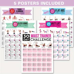 TEMU 5개 30일 운동 챌린지 포스터 세트, 팔, 허벅지, 엉덩이 & 허리 슬림링을 위한 피트니스 플랜 차트 – 홈 짐 장식, 체중 감량 & 근육 탄력 도구, 2D 플랫 디자인 (20.32x25.4cm) – 프레임리스 운동 가이드, 2D 플랫