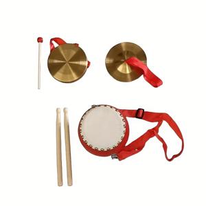 TEMU 3피스 중국 타악기 세트 - 전통 드럼, 심벌 & 공과 말렛 스틱 포함 (화이트/골드) 성인, 초보자, 아시아 음악 수업, 문화 앙상블 및 정통 중국 악기용