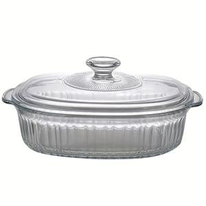 TEMU 1세트 우아한 유리 캐서롤 뚜껑 세트, 리브드 오벌 로스터, 투명 뚜껑 조리기구, 다용도 깊은 유리 식품 용기, 1800ml, 베이킹, 요리, 오븐 및 전자레인지 사용 가능, 디저트, 치킨, 파스타, 휴일용으로 이상적