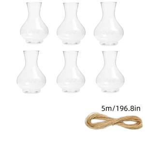 TEMU 6개 플라스틱 꽃봉오리 화병, 대마 로프 장식, 테이블보 센터피스, 꽃꽂이, 합성 보석 장식 화병, 웨딩룸 테이블보용 소형 꽃관 용기, 미니 히아신스 및 재배용 꽃봉오리 화병, 테이블 센터피스,웨딩 데코,미니 화병, 스타일,가벼운 화병,내구성 있는 소재,이벤트 플래너,식물 애호가