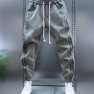 TEMU 블랙 & 세로 줄무늬 겨울 팬츠 - 신축성 허리와 커프 처리된 밑단, 루즈핏 따뜻한 바지, 날씨에 적합, 세탁기 사용 가능한 캐주얼웨어 (벨트 미포함)|냉장고바지|빈티지|바지