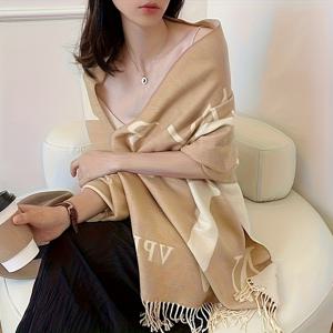 TEMU 여성용 한국 브랜드 숄 & 스카프 - 연갈색 겨울용 보온, 듀얼용 방풍 칼라 넥 랩, 우아한 한국 스타일 아웃도어, 캐주얼 & 오피스용 - 논탄성 소프트 패션 액세서리