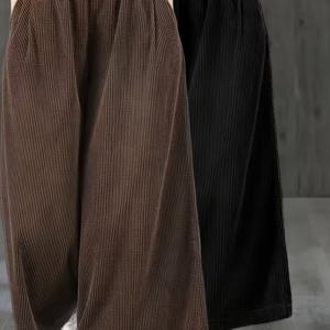 TEMU 여성용 와이드 레그 팬츠 2pcs - 코듀로이 맥시 트라우저, 탄력성 허리밴드, 루즈핏 캐주얼 우아한 코듀로이 팬츠, 세탁기 사용 가능, 솔리드 컬러 풀 길이 팬츠