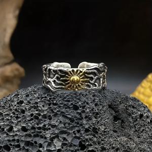 TEMU 1개 빈티지 고딕 골든 선버스트 오픈 와이드 링 - 남녀공용 조절 가능 패션 액세서리, 힙합 스트리트 스타일, 어버이날 선물, 할로윈 선물, 데일리 파티 주얼리, 고딕 주얼리