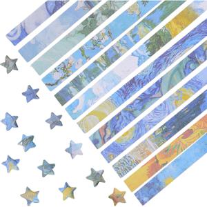 TEMU 반 고흐 오리가미 별 종이 스트립 - 양면 인쇄 DIY 공예용지, 12가지 독특한 별 패턴, 파티, 수업, 활동용 반 고흐 그림 테마 오리가미