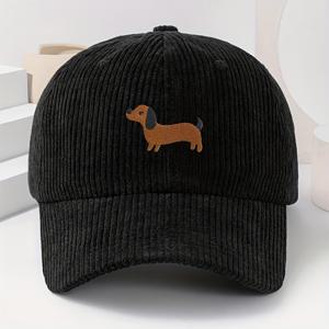 TEMU 강아지 자수가 있는 남녀공용 브라운 코듀로이 야구 모자, 스프링/가을 여성용 스타일리시한 두꺼운 소프트탑 모자, 가을/겨울 남성용 캐주얼 따뜻한 야외 모자, 스트리트웨어 및 힙합에 적합, 조절 가능한 둘레