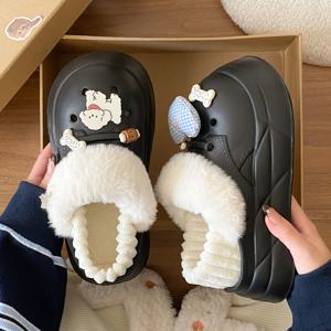 TEMU 겨울 신상 하트 강아지 장식 플러시 안감 따뜻한 클로그, 부드럽고 편안한 실내 슬리퍼, EVA 소재, 겨울용 따뜻한 슬리퍼, 실내외 캐주얼 신발, 여성용 신발|슬리퍼