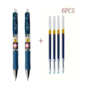 TEMU 6개입, 0.5mm 의사용 젤 필기구 - 대용량 파란색 및 검은색 필기구 사무용품 (펜 2개 + 리필 4개), 사무용품, 필기구, 스타일리시한 문구, 부드러운 필기감, 리필 가능 펜, 필기펜, 사무직 근로자