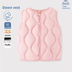 TEMU 1개, 여아용 다운 조끼, 세탁 가능, 내구성 강함, 가을/겨울 스타일, 스타일리시, 따뜻한 상의, 두꺼운 아동복, 중대형 사이즈, 여아 의류, 어린이 겨울복, 이너웨어 또는 아우터웨어