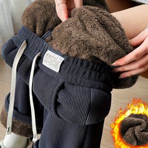 TEMU 여성용 슬림 레그 팬츠, 두꺼운 벨벳 소재, 가을 겨울 캐주얼 웨어, 하이웨이스트 컴포지트 벨벳 와이드 레그 팬츠|냉장고바지|바지|여성의류