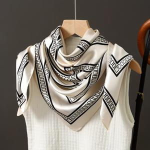 TEMU 1개 여성용 100% 실크 스카프 - 블랙 & 화이트 스퀘어 숄, 드레스, 정장 및 캐주얼 의상에 어울리는 우아한 넥커치프, 공식 및 파티웨어를 위한 가벼운 럭셔리 액세서리, 이상적인 크리스마스 선물 (관리: 손세탁/드라이클리닝)