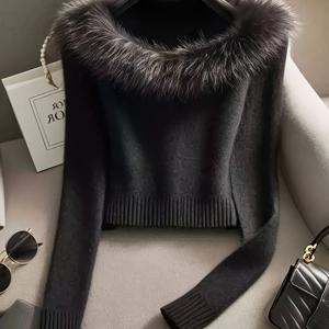 TEMU 2025 가을/겨울 신상 섹시 오프숄더 패치워크 스웨터, 여성을 위한 니치 디자인 탑