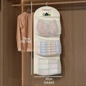 TEMU 대용량 3단 걸이형 정리함 가방 (후크 포함) - 튼튼한 부직포 수납 캐비닛, 내구성 좋은 폴리에스터 걸이 선반, 공간 절약형 옷장 정리함 (기숙사, 침실, 가정용) - 옷 및 기타 용품 보관에 적합, 옷장 정리 용품 및 수납