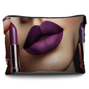 TEMU 고급스러운 딥 퍼플 립스틱 디자인의 휴대용 린넨 메이크업 가방. 재사용 가능하며 여성에게 완벽한 아이템입니다. 지퍼가 달린 이 야외 필수품 수납 파우치는 생일, 크리스마스 또는 새해를 위한 개인화된 선물로 적합합니다.|린넨|립스틱