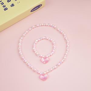 TEMU 귀여운 하트 비즈 목걸이와 팔찌 세트 2개, 아크릴 비즈 장식, 소녀들의 일상 착용에 완벽, 청소년을 위한 이상적인 선물