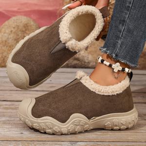 TEMU 여성용 겨울 플러시 따뜻한 슬립온 캐주얼 패션 아웃도어 스노우 부츠 한 쌍, 플러시 안감 특징, 겨울 따뜻함을 위해 디자인, 겨울 야외 레저 활동에 적합, 슬립온 스타일, 트렌디한 겨울 신발|여성운동화