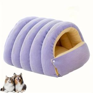 TEMU 아늑한 플러시 진정 동굴 침대 - 겨울용 따뜻한 후드 하우스, 탈착식 세탁 커버, 강아지와 고양이를 위한 부드러운 둥근 펫 베드, 라벤더, 세이지 그린, 화이트 실내 침구 (쉬운 조립)|이불
