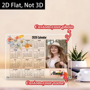 TEMU 2D 플랫 - [2D 플랫] 맞춤형 2026 데스크탑 캘린더 (2D 플랫 아크릴 재질), 스탠드 및 일일 계획 기능 포함. 크리스마스 및 새해를 위한 커플, 친구, 가족, 직장인, 학생, 전문가를 위한 이상적인 맞춤 선물