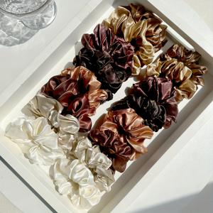 TEMU 16개 세트 멀티컬러 소프트 새틴 헤어 스크런치 & 후프 밴드 - 대형 탄성 인조 헤어 타이 컬러, 여성용, 손상 없는 고정, 포니테일, 번, 땋은 머리, 슬립오버 - 우아한 헤어 키트