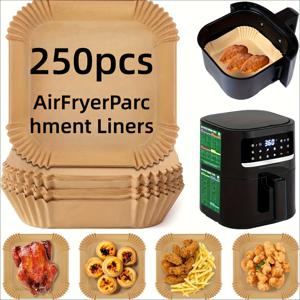 TEMU 300/250/125개입 고강도 두꺼운 파피어 라이너 (에어프라이어, 오븐, 전자레인지용) | /392°F 내열, 러플 엣지, 흘림 방지 및 기름 흡수, 사각 논스틱 파피어 - 콘벡션 오븐 호환|에어프라이어