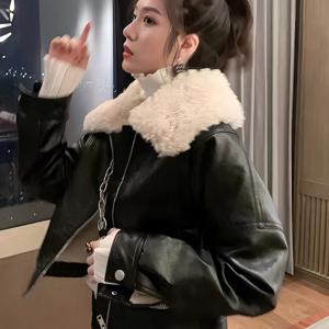 TEMU 여성 겨울 반팔 재킷 - 두꺼운 인조 모피 안감 코트, 지퍼 클로저, 신축성 없는 긴소매 바이커 재킷, 추운 날씨, 캐주얼 의상 & 모터사이클 라이딩 (동물 친화적) - 우아한 펑크 스타일 아우터, 겨울 재킷, 가죽자켓 여성, 여성 가죽 자켓, 여성 가죽자켓, 여성 가죽자켓