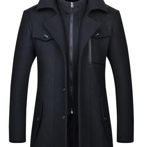 TEMU 2025 가을/겨울 탈부착 더블 칼라 트위드 코트 두꺼운 오버사이즈 트렌치 코트 남성 울 혼방 트위드 재킷