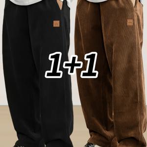 TEMU 남성용 고급 코듀로이 바지 2벌 세트, 가을/겨울용 스타일리시 레그 트라우저, 미국 빈티지 디자인, 다용도 캐주얼.|냉장고바지|빈티지|남자바지