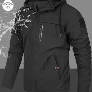 TEMU 남성용 스타일리시 아웃도어 단색 재킷, 가슴에 트렌디한 프린트 디테일, 데일리룩으로 완벽.