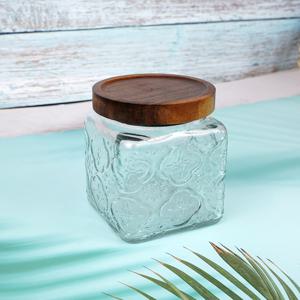 TEMU 1pc 코런덤 스퀘어 유리 저장용기, 뚜껑이 있는 캔디병, 에어타이트한 나무 뚜껑이 있는 빈티지 식품 저장용기, 차, 커피콩, 설탕, 캔디, 쿠키, 스파이스를 위한 투명 이동식 식품 캐니스터, 홈 주방 용품