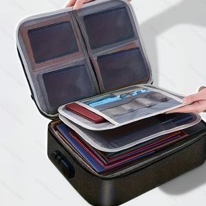 TEMU 잠금장치가 있는 보관 파일 박스, 지퍼형 3단 파일 정리함, 노트북용 휴대용 여행 홈 오거나이저 가방, 서류 및 증명서 수납, 남성 선물