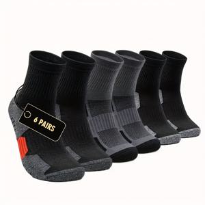 TEMU 남성용 프로페셔널 농구 양말 6켤레 세트, 중간 길이 운동용 두꺼운 땀 흡수 타월 바닥 축구 양말