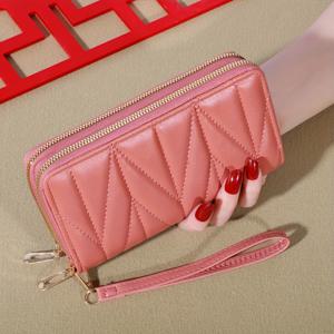 TEMU 클래식 대용량 롱 지갑, 기하학적 패턴 동전 지갑, 여성용 더블 지퍼 동전 지갑