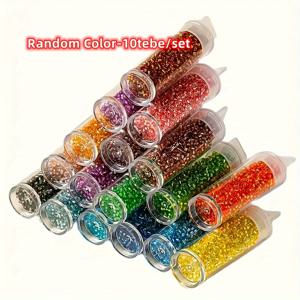 TEMU 10Tebe/세트 2MM 스타일 유리 시드 비즈 랜덤 색상 다중 색상 실버 라인 유니폼 의류 자수 수제 액세서리