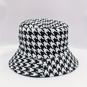 TEMU 클래식 하운드투스 프린트 버킷햇 자외선 차단 베이슨햇 경량 피셔맨캡 남녀공용|벙거지모자